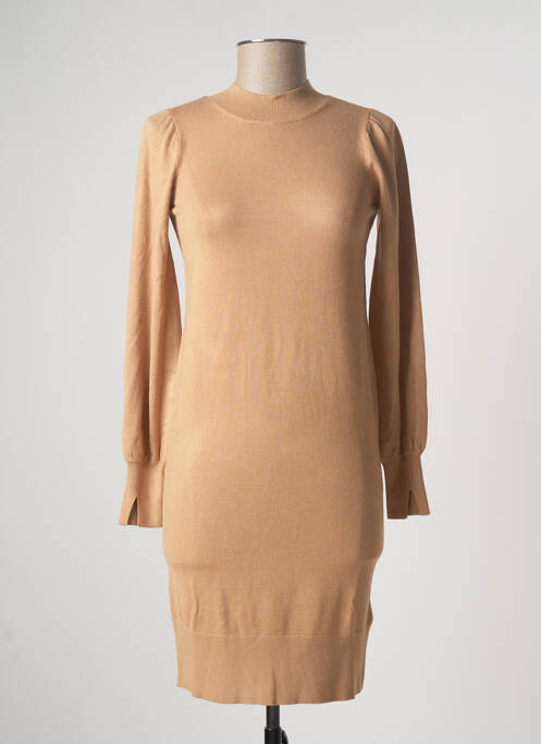 Robe pull col col montant manches longues beige CAMAIEU femme