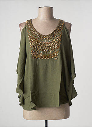 Top coupe fluide sans manche vert SUKU BAZAR femme