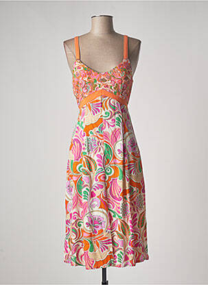 Robe mi-longue col v fines bretelles orange PAUL BRIAL femme