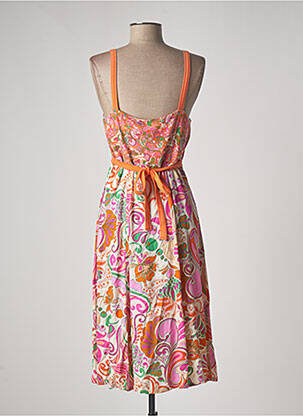 Robe mi-longue col v fines bretelles orange PAUL BRIAL femme