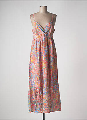 Robe longue manches bretelles ajustables fines bretelles orange MOLLY BRACKEN femme