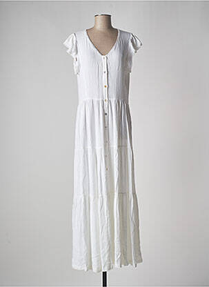Robe longue manches courtes manches courtes blanc LA FABBRICA DEL LINO femme