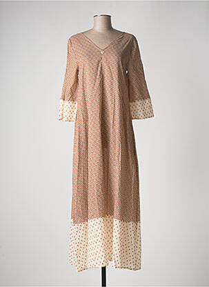 Robe longue imprimé fantaisie manches 3/4 marron LA FABBRICA DEL LINO femme
