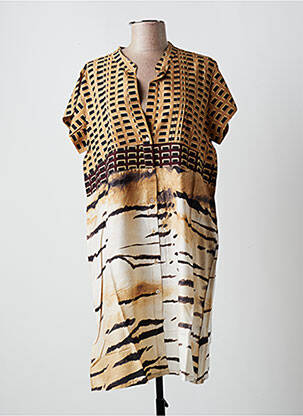 Robe mi-longue manches courtes manches courtes marron ICONIQUE femme