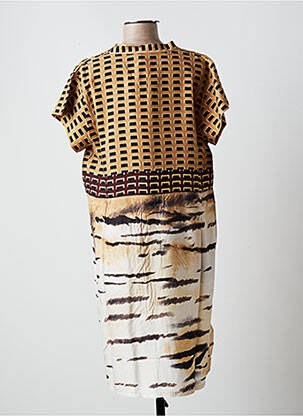 Robe mi-longue manches courtes manches courtes marron ICONIQUE femme