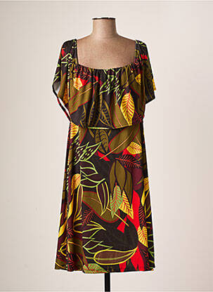 Robe mi-longue coupe fluide manches courtes vert LOSAN femme