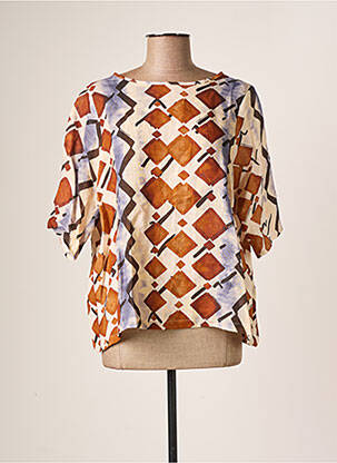 Blouse imprimé fantaisie manches 3/4 beige LA FABBRICA DEL LINO femme