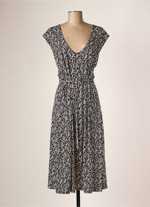Robe mi-longue tissage crêpe manches courtes noir LOSAN femme