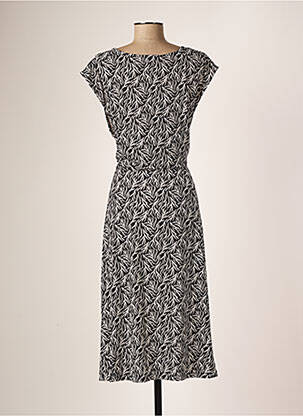 Robe mi-longue tissage crêpe manches courtes noir LOSAN femme