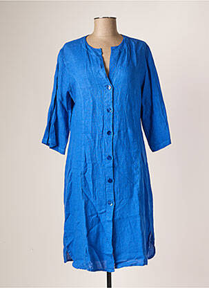 Robe mi-longue manches 3/4 manches 3/4 bleu LA FABRICA DEL LINO femme