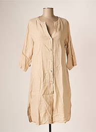 Robe mi-longue manches 3/4 manches 3/4 beige LA FABRICA DEL LINO femme