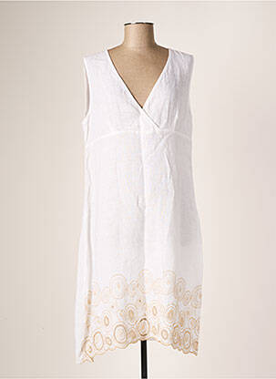 Robe mi-longue tissage crêpe sans manche blanc LA FABBRICA DEL LINO femme
