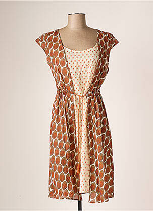 Robe mi-longue coupe fluide manches courtes marron LA FABBRICA DEL LINO femme