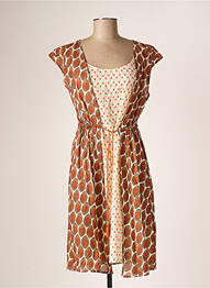 Robe mi-longue coupe fluide manches courtes marron LA FABBRICA DEL LINO femme