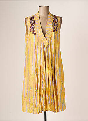 Robe mi-longue tissage crêpe sans manche beige DAVID femme