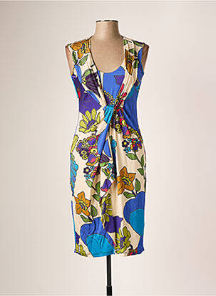 Robe mi-longue imprimé fleurs sans manche bleu EROKE femme