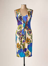 Robe mi-longue imprimé fleurs sans manche bleu EROKE femme