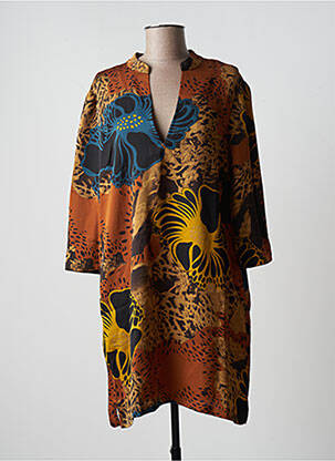 Robe courte coupe fluide manches 3/4 marron TRAFFIC PEOPLE femme