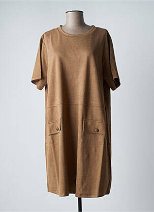 Robe mi-longue manches courtes manches courtes beige YESTA femme