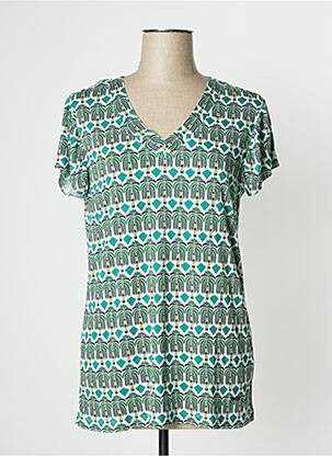 Top tissage jersey manches courtes vert AGATHE & LOUISE femme