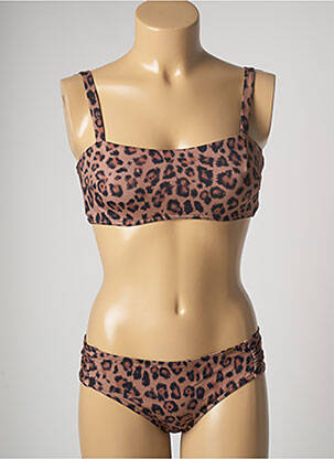 Maillot de bain 2 pièces stretch haut bandeau marron LIVIA femme
