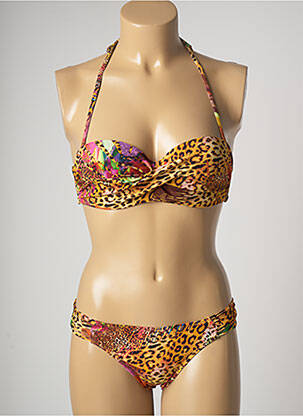 Maillot de bain 2 pièces stretch haut bandeau marron DOLLY & JANE femme