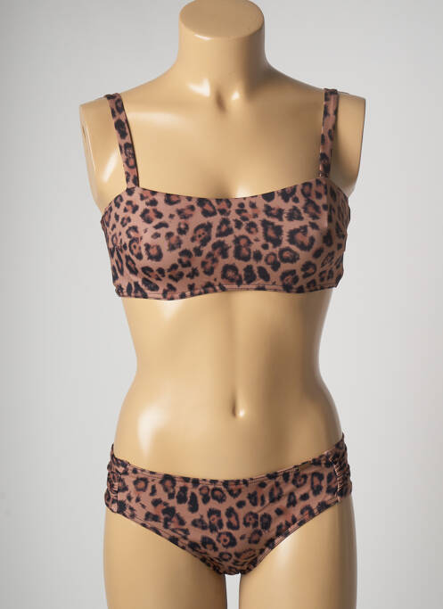 Maillot de bain 2 pièces stretch haut bandeau marron LIVIA femme