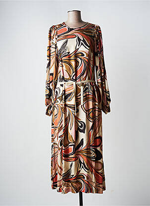 Robe mi-longue coupe fluide manches longues beige SUMMUM femme