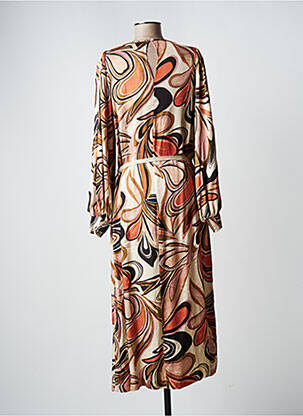 Robe mi-longue coupe fluide manches longues beige SUMMUM femme