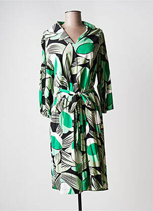 Robe mi-longue coupe fluide manches longues vert KYRA femme