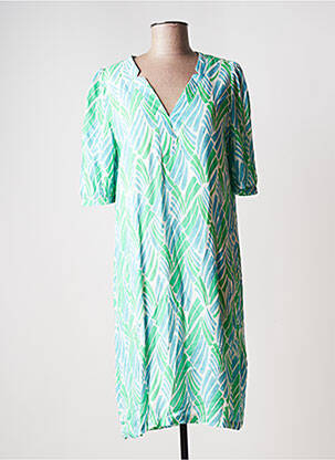 Robe mi-longue coupe fluide manches courtes vert SIGNE NATURE femme