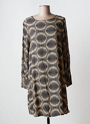 Robe mi-longue imprimé fantaisie manches longues noir LA FEE MARABOUTEE femme
