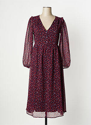 Robe mi-longue imprimé fantaisie manches longues rouge BONOBO femme