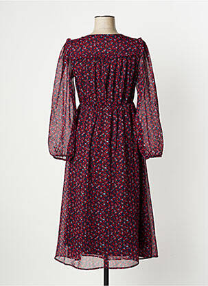 Robe mi-longue imprimé fantaisie manches longues rouge BONOBO femme