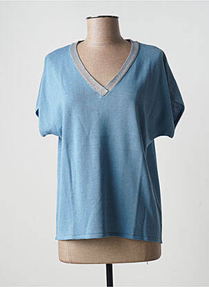 Pull coupe cintrée manches courtes bleu BLANCHEPORTE femme