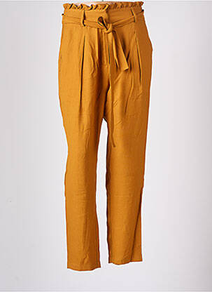 Pantalon droit fermeture zippée sous rabat avec crochet taille haute jaune CACHE CACHE femme