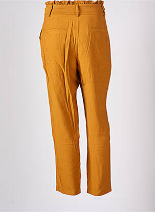 Pantalon droit fermeture zippée sous rabat avec crochet taille haute jaune CACHE CACHE femme