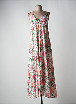 Robe longue manches bretelles ajustables fines bretelles rose PLACE DU SOLEIL femme