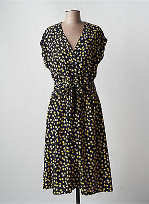 Robe mi-longue imprimé fleurs manches courtes noir MEIL femme
