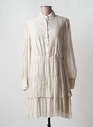 Robe mi-longue imprimé fantaisie manches longues beige LAUREN VIDAL femme