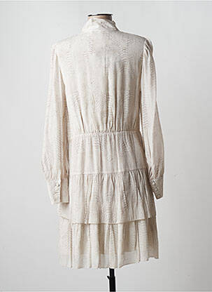 Robe mi-longue imprimé fantaisie manches longues beige LAUREN VIDAL femme
