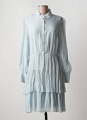 Robe mi-longue imprimé fantaisie manches longues bleu LAUREN VIDAL femme