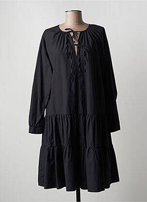Robe mi-longue coupe fluide manches longues noir SET femme
