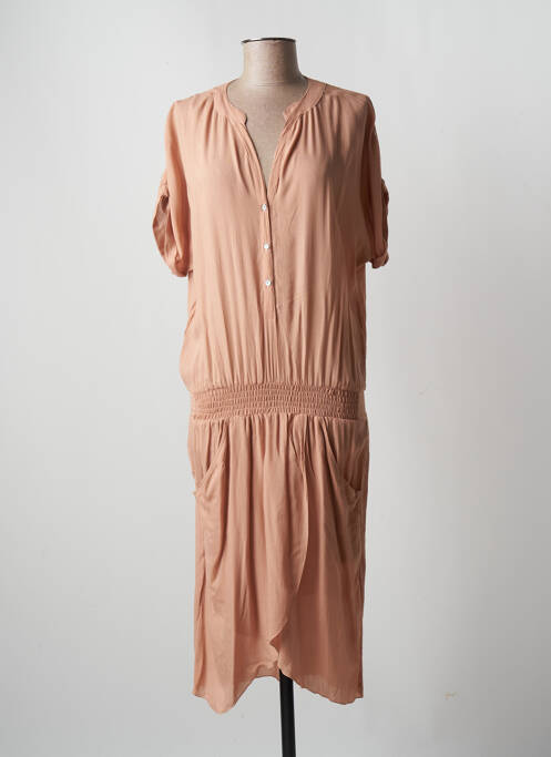 Robe mi-longue coupe fluide manches courtes rose RABENS SALONER femme
