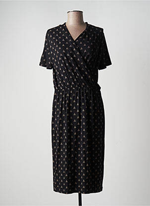 Robe mi-longue imprimé fantaisie manches courtes noir MASAI femme