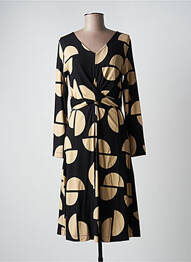 Robe mi-longue imprimé fantaisie manches longues noir MASAI femme