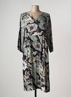 Robe mi-longue imprimé fleurs manches longues noir MASAI femme