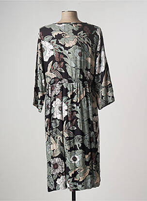 Robe mi-longue imprimé fleurs manches longues noir MASAI femme