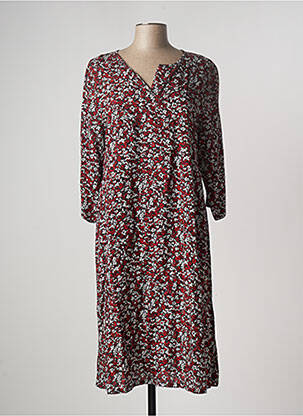 Robe mi-longue imprimé fleurs manches longues rouge MASAI femme
