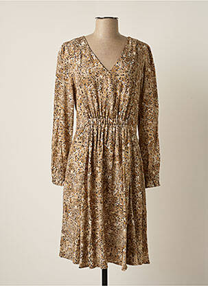Robe mi-longue imprimé fantaisie manches longues beige JULIE GUERLANDE femme